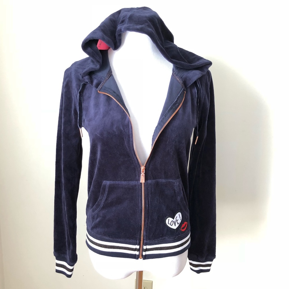 Betsy Johnson performance velour zip up hoodie